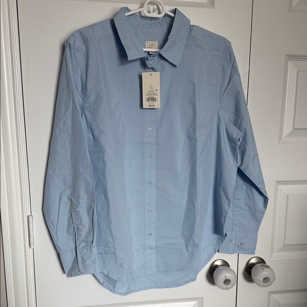 NWT A new day Light Blue Button up Shirt Sz large